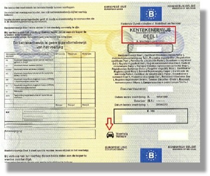 Geel inschrijvingsbewijs voertuig